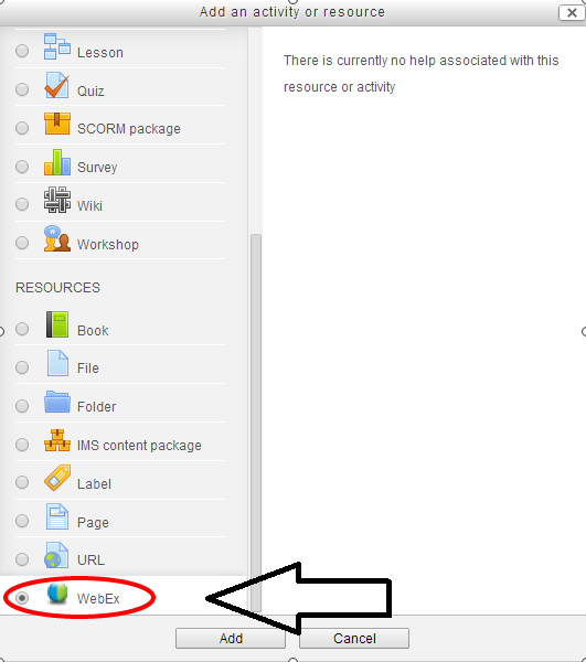 Moodle WebEx Option Resource